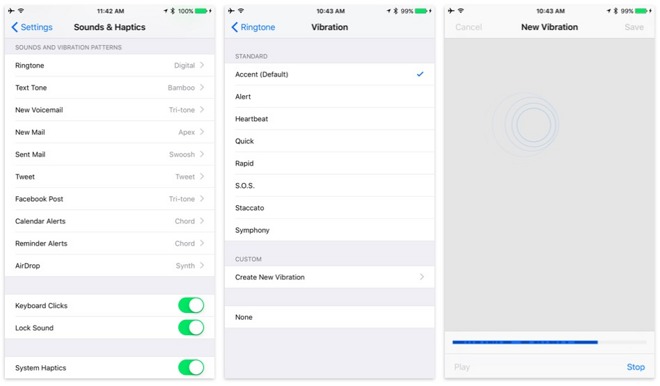 iOS 10 Haptics settings