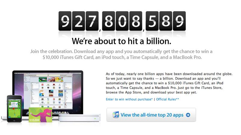 Apple、App Storeのダウンロード数10億件へのカウントダウンを開始
