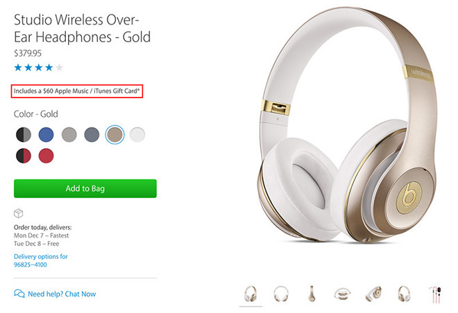 Apple promotion offers $60 iTunes gift card with Beats headphones purchase