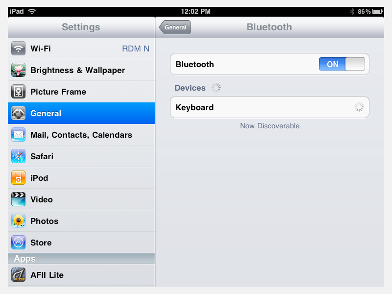 iPad BT settings