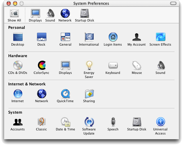 System x os. Mac os Control Panel. Preferences.