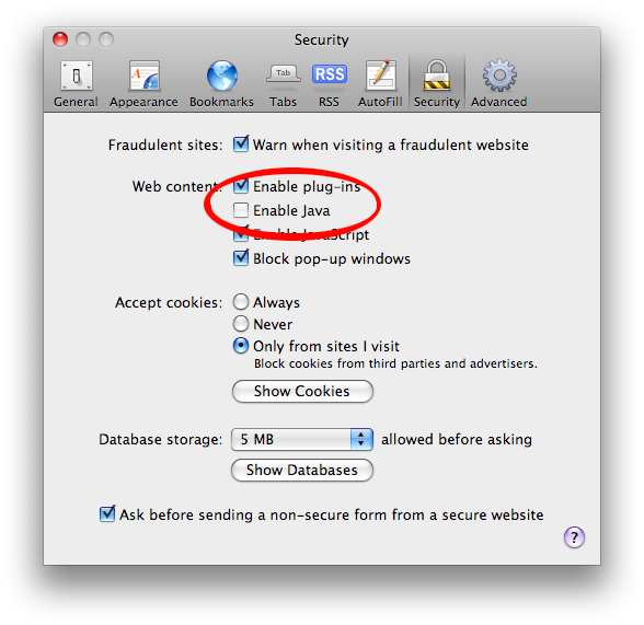 java for mac os x pop up